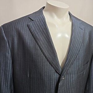 ISAIA Napoli Wool Silk Blend Blazer Mens Size 48R Blue Striped Working Cuffs